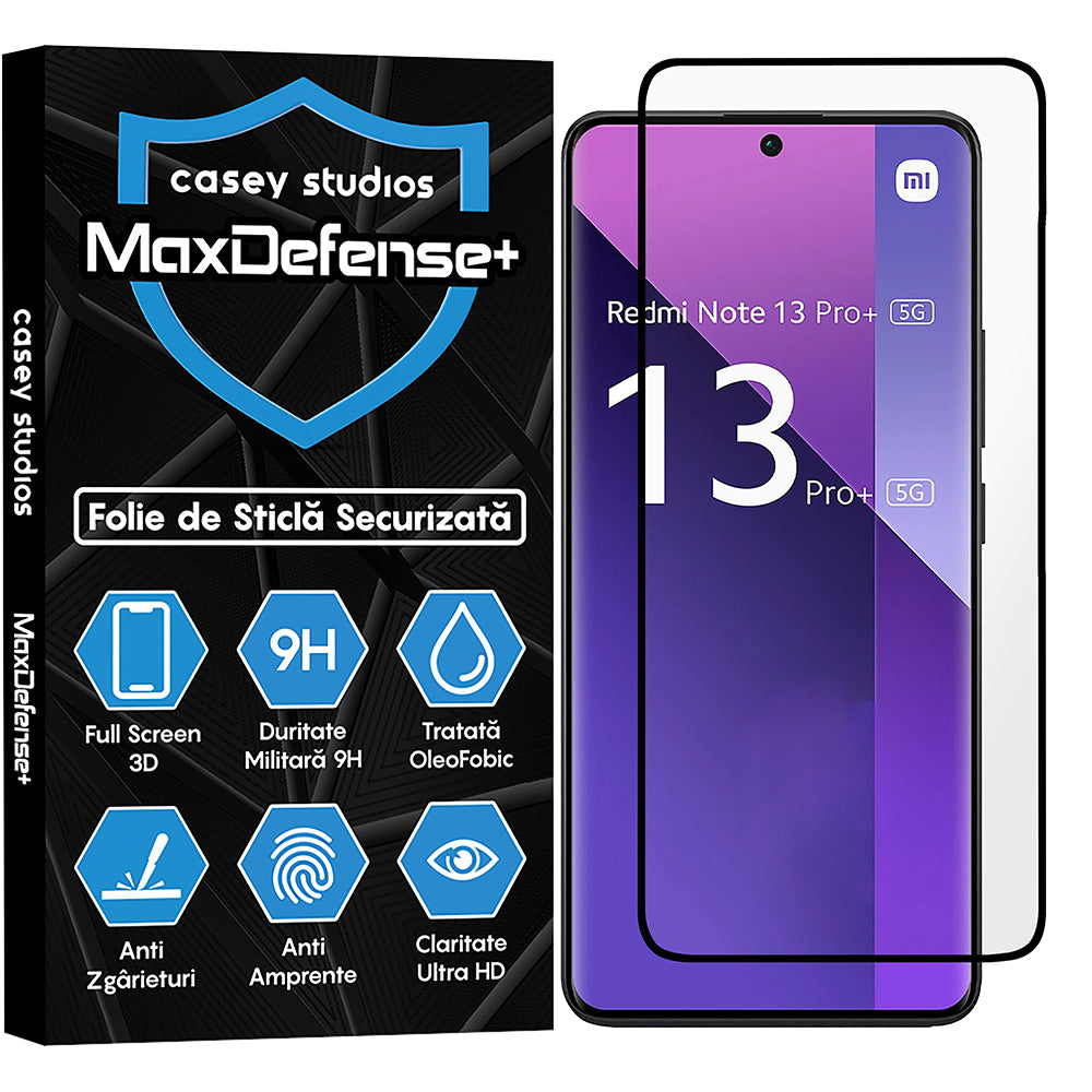 Folie Sticla MaxDefense+ - Xiaomi Redmi Note 13 Pro Plus - Negru