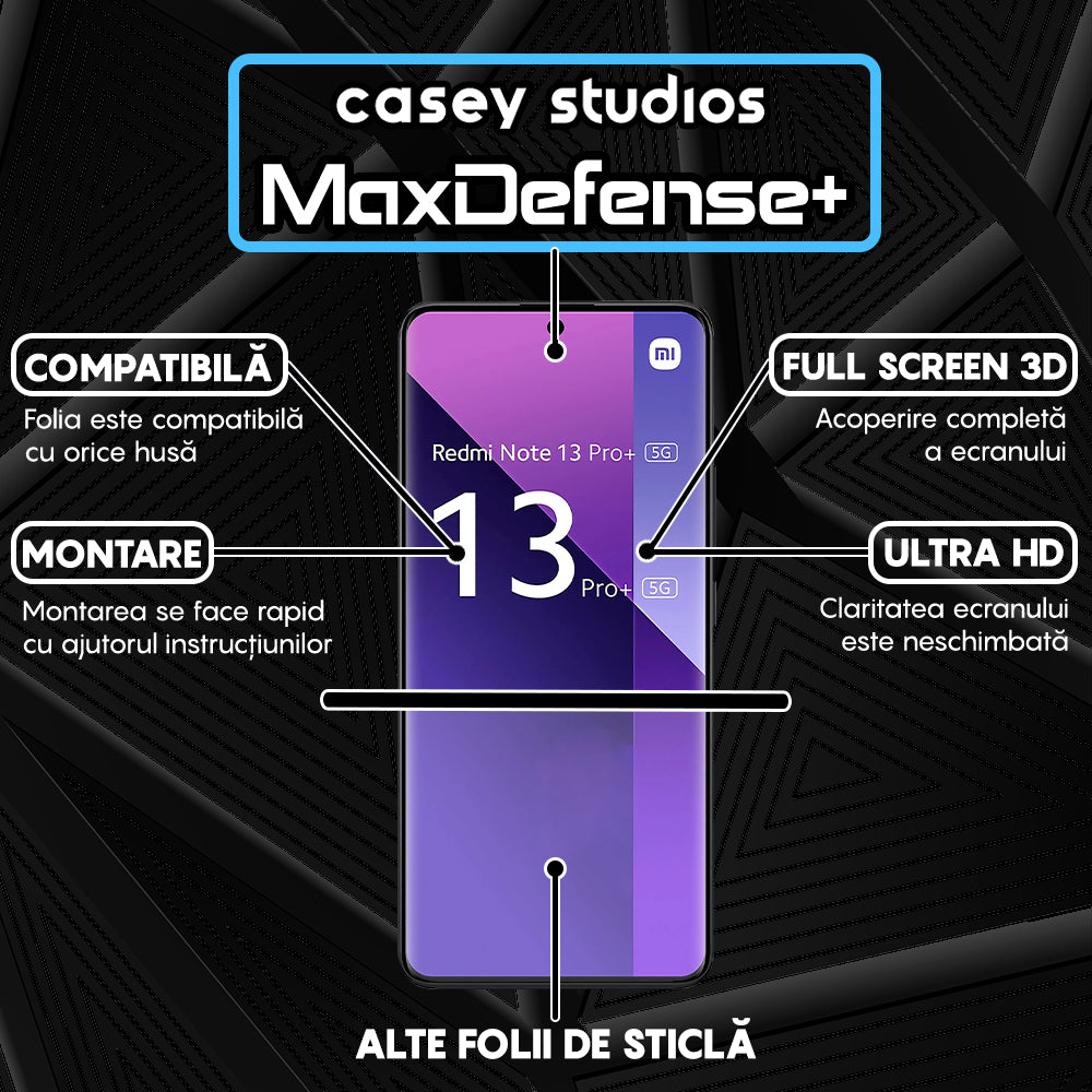 Folie Sticla MaxDefense+ - Xiaomi Redmi Note 13 Pro Plus - Negru