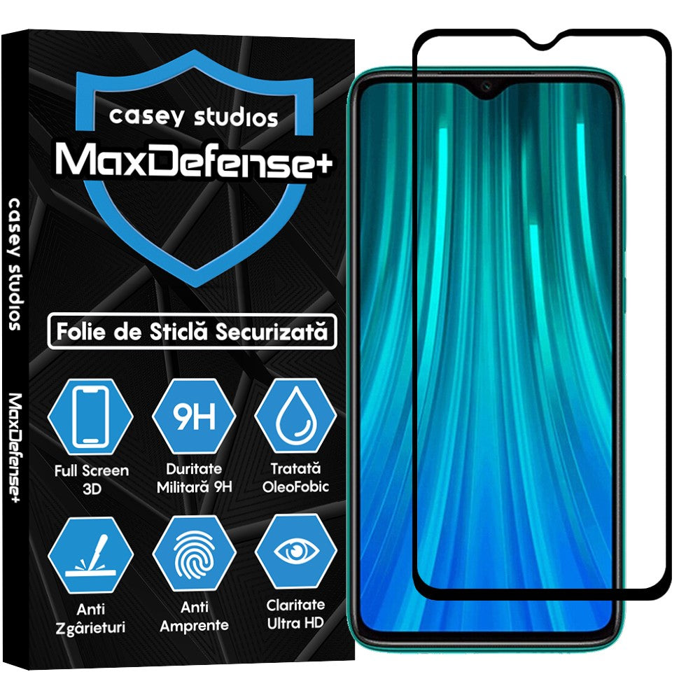Folie Sticla MaxDefense+ - Xiaomi Redmi Note 8 Pro - Negru