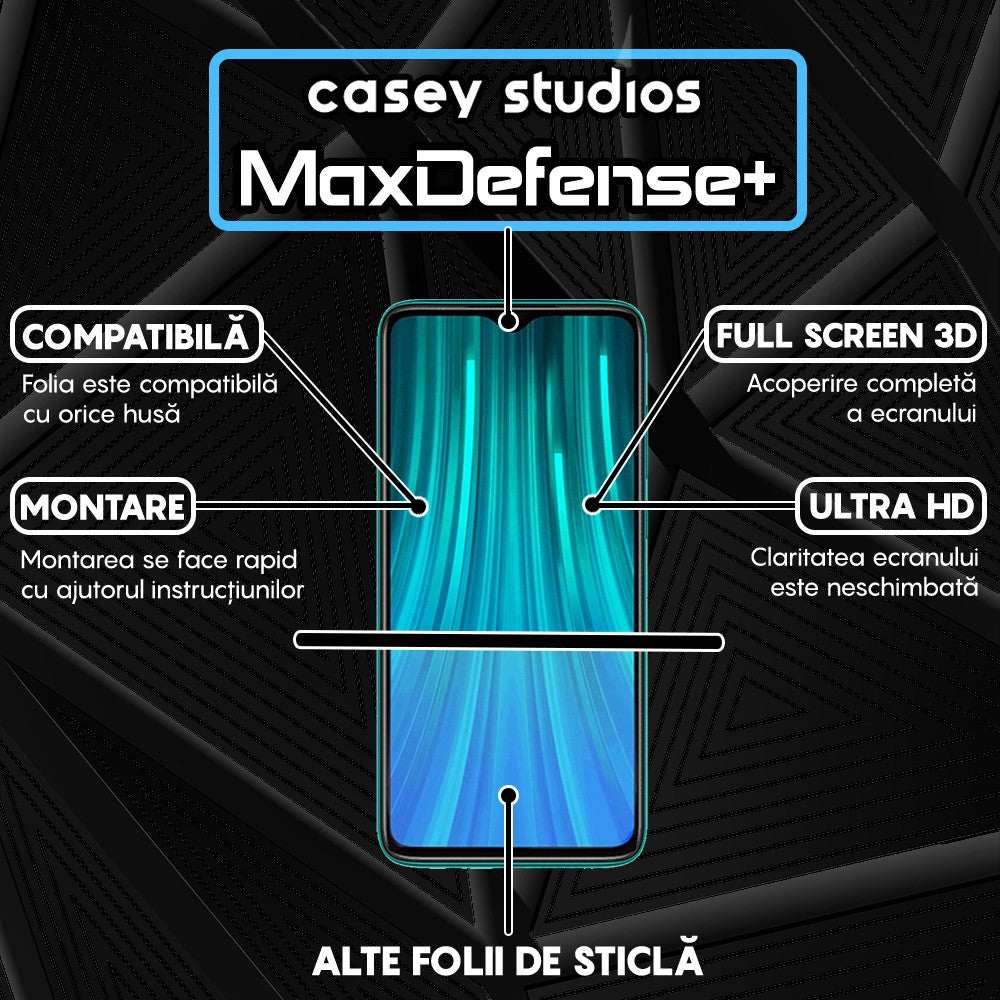 Folie Sticla MaxDefense+ - Xiaomi Redmi Note 8 Pro - Negru