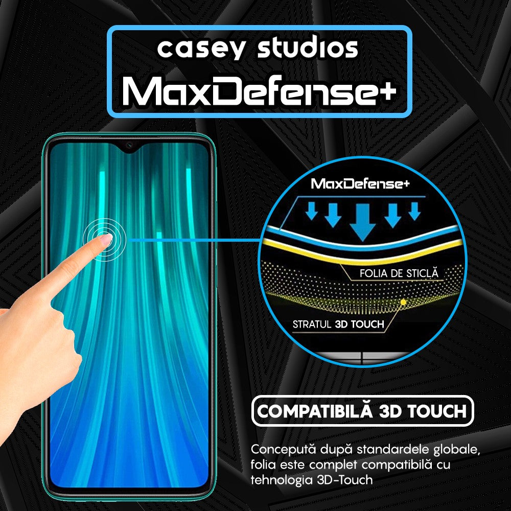 Folie Sticla MaxDefense+ - Xiaomi Redmi Note 8 Pro - Negru