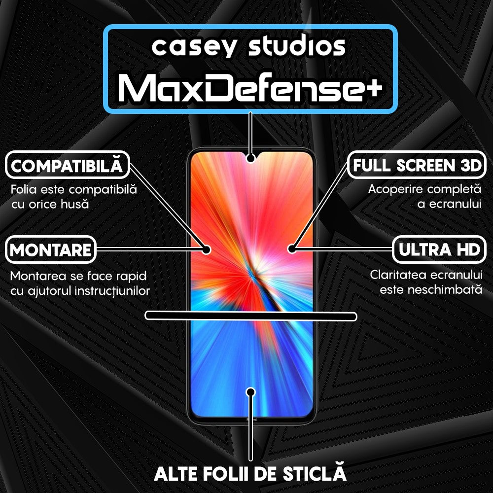 Folie Sticla MaxDefense+ - Xiaomi Redmi Note 8/Redmi Note 8 2021 - Negru