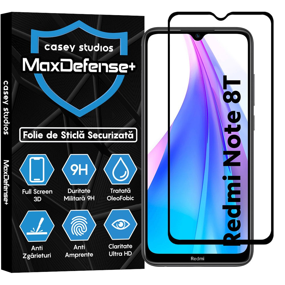 Folie Sticla MaxDefense+ - Xiaomi Redmi Note 8T - Negru