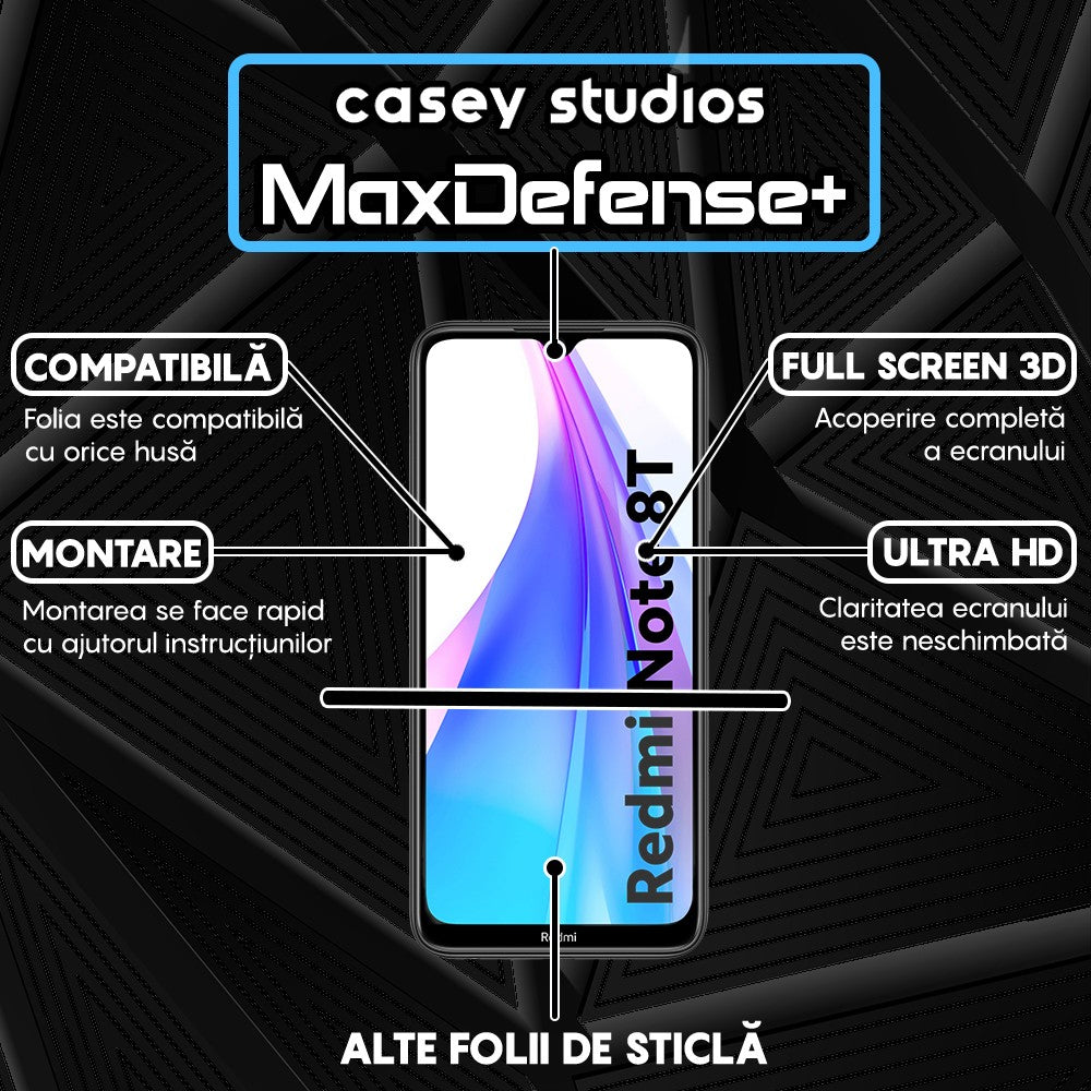 Folie Sticla MaxDefense+ - Xiaomi Redmi Note 8T - Negru