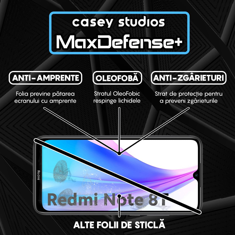 Folie Sticla MaxDefense+ - Xiaomi Redmi Note 8T - Negru