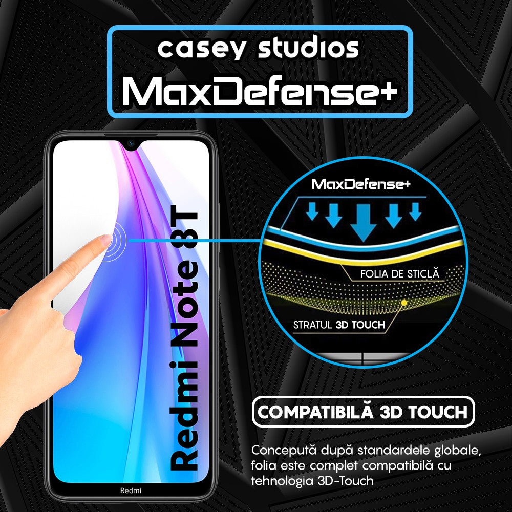 Folie Sticla MaxDefense+ - Xiaomi Redmi Note 8T - Negru