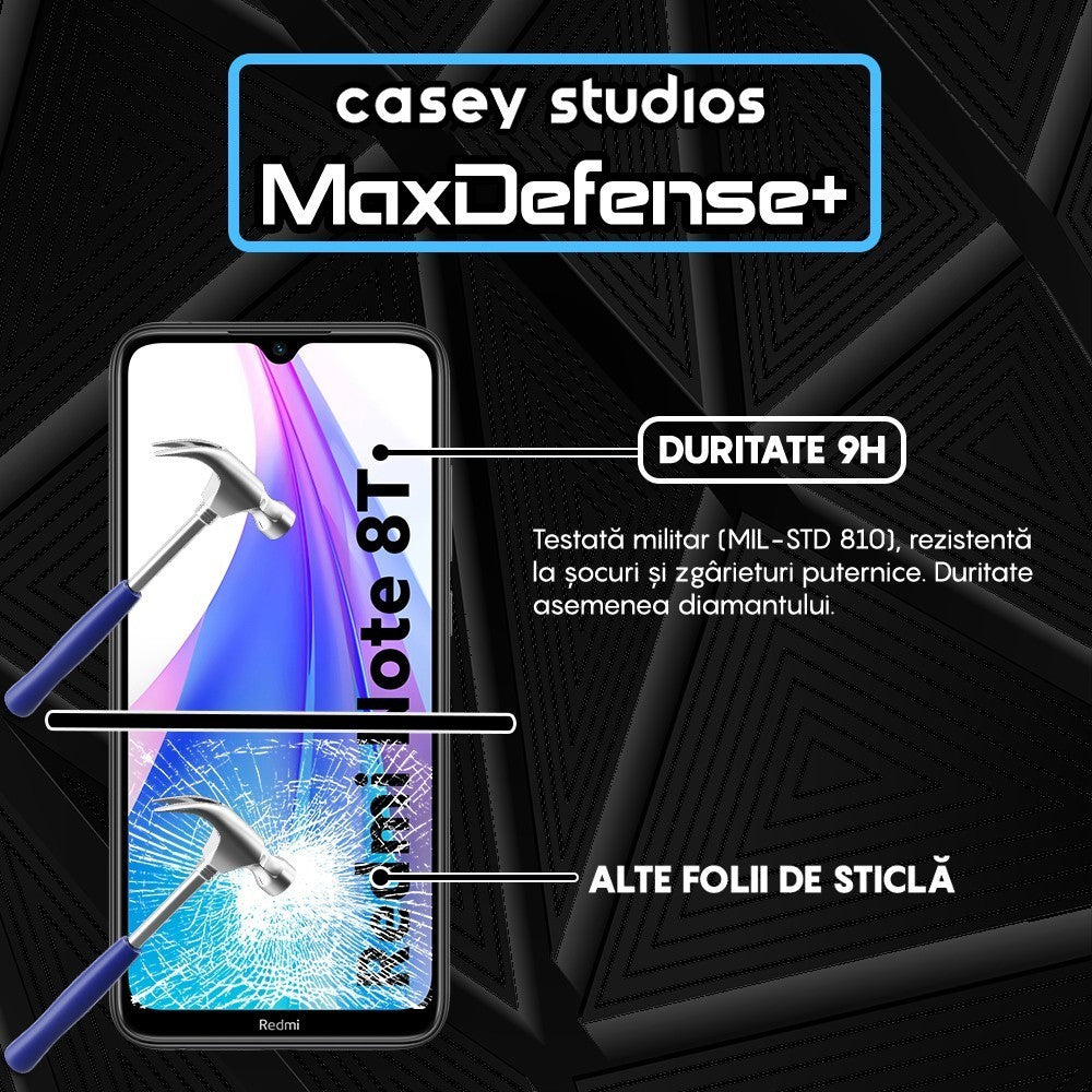 Folie Sticla MaxDefense+ - Xiaomi Redmi Note 8T - Negru