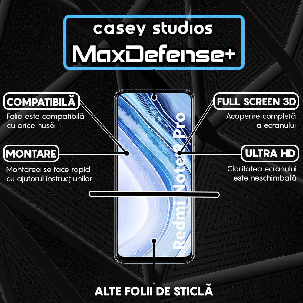 Folie Sticla MaxDefense+ - Xiaomi Redmi Note 9 Pro/Redmi Note 9 Pro Max/Redmi Note 9S - Negru