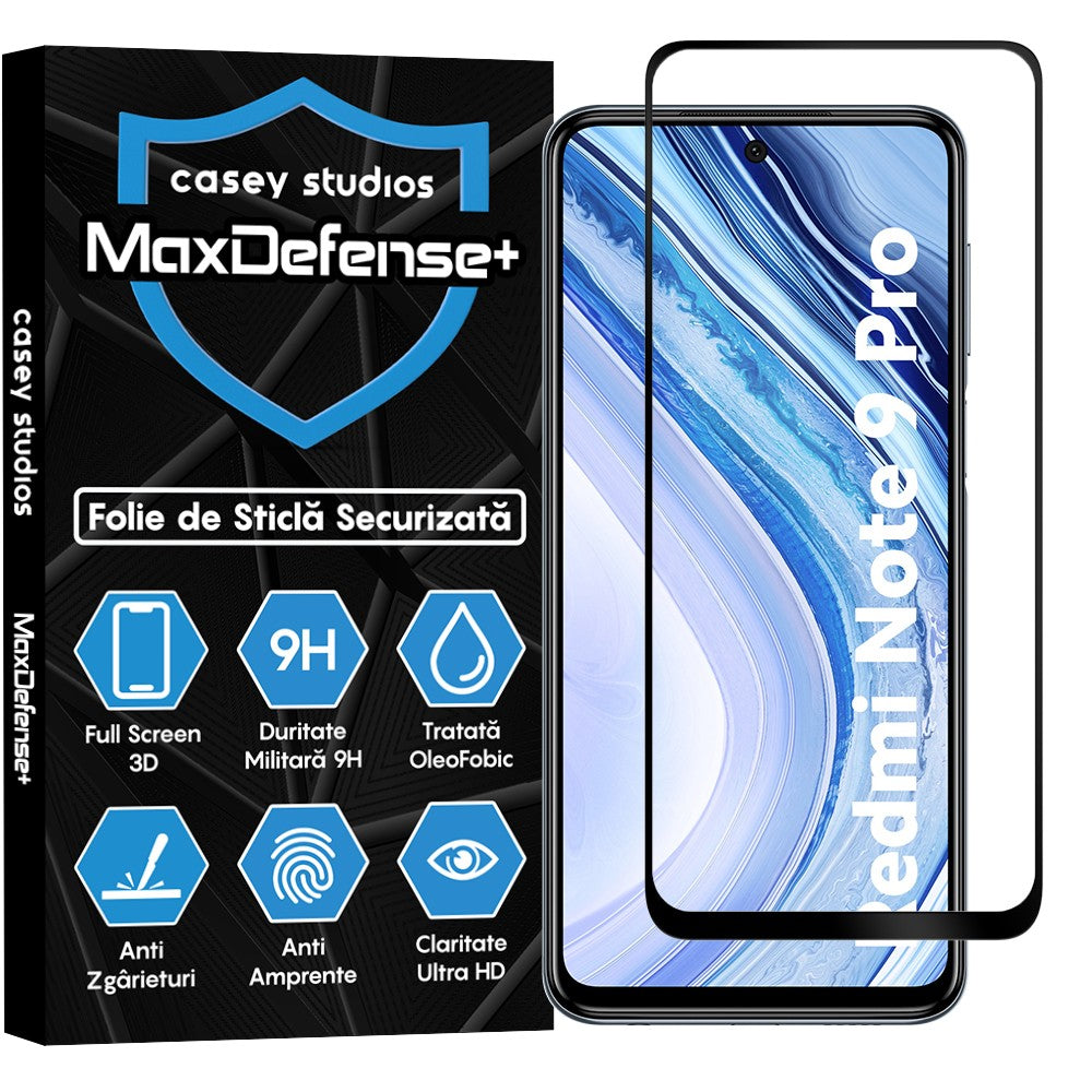 Folie Sticla MaxDefense+ - Xiaomi Redmi Note 9 Pro/Redmi Note 9 Pro Max/Redmi Note 9S - Negru