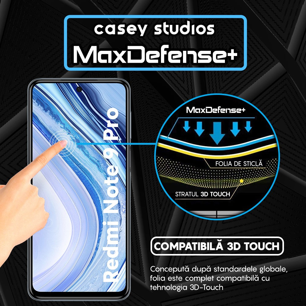 Folie Sticla MaxDefense+ - Xiaomi Redmi Note 9 Pro/Redmi Note 9 Pro Max/Redmi Note 9S - Negru