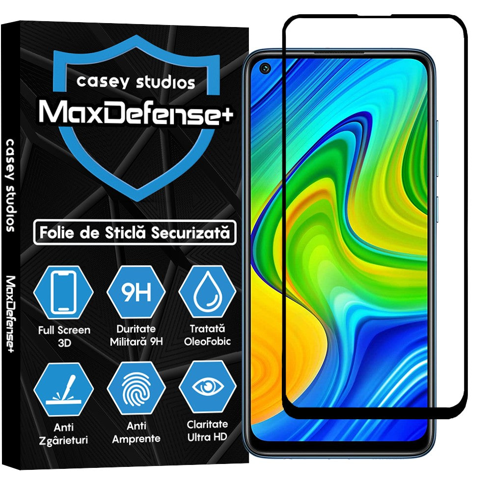 Folie Sticla MaxDefense+ - Xiaomi Redmi Note 9/Redmi 10X 4G - Negru