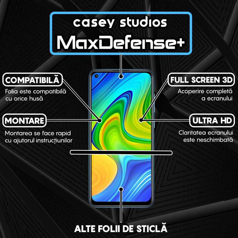 Folie Sticla MaxDefense+ - Xiaomi Redmi Note 9/Redmi 10X 4G - Negru