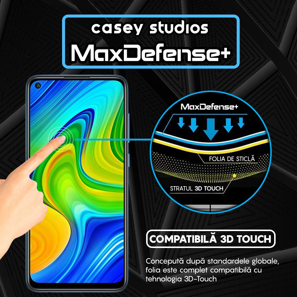 Folie Sticla MaxDefense+ - Xiaomi Redmi Note 9/Redmi 10X 4G - Negru