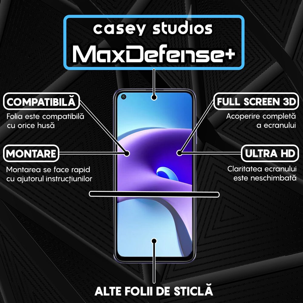Folie Sticla MaxDefense+ - Xiaomi Redmi Note 9T/Redmi Note 9T 5G - Negru