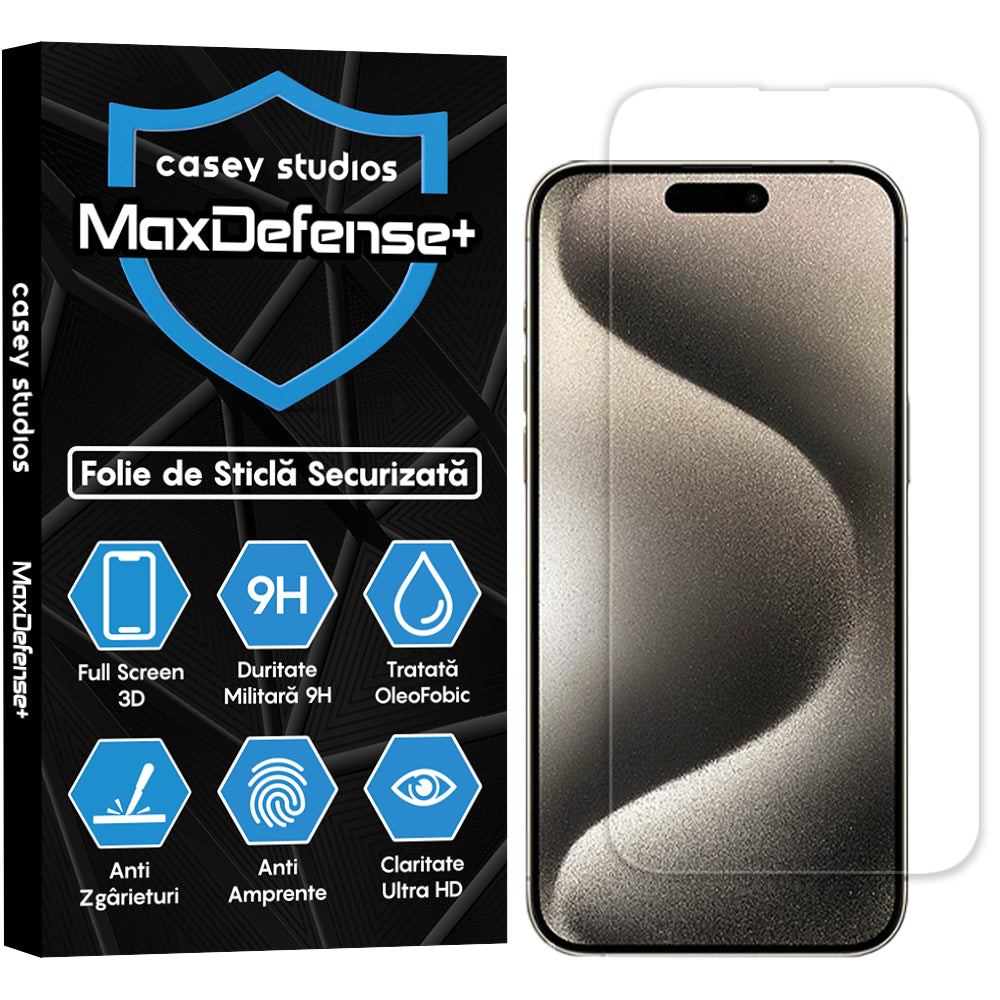 Folie Sticla MaxDefense+ - iPhone 15 Pro Max - Clear