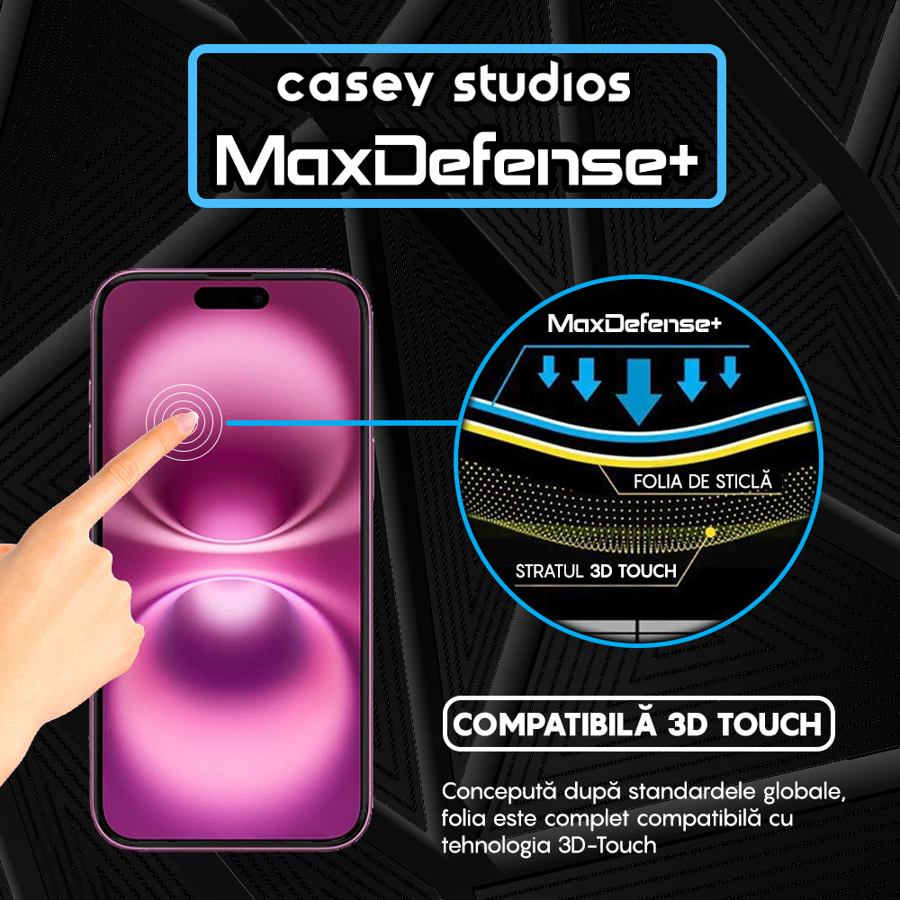 Folie Sticla MaxDefense+ - iPhone 16 Plus - Matte Negru