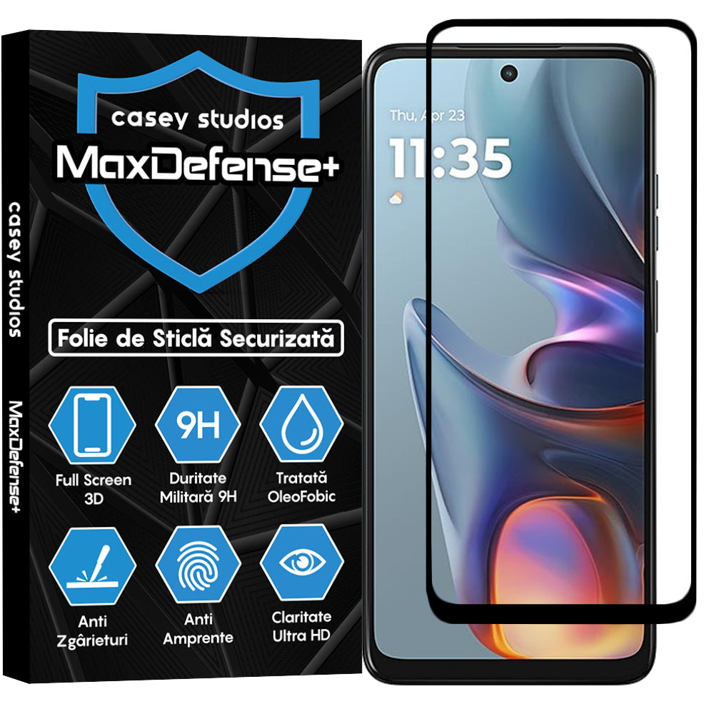 Folie Sticla MaxDefense+ - Motorola Moto E15 - Negru