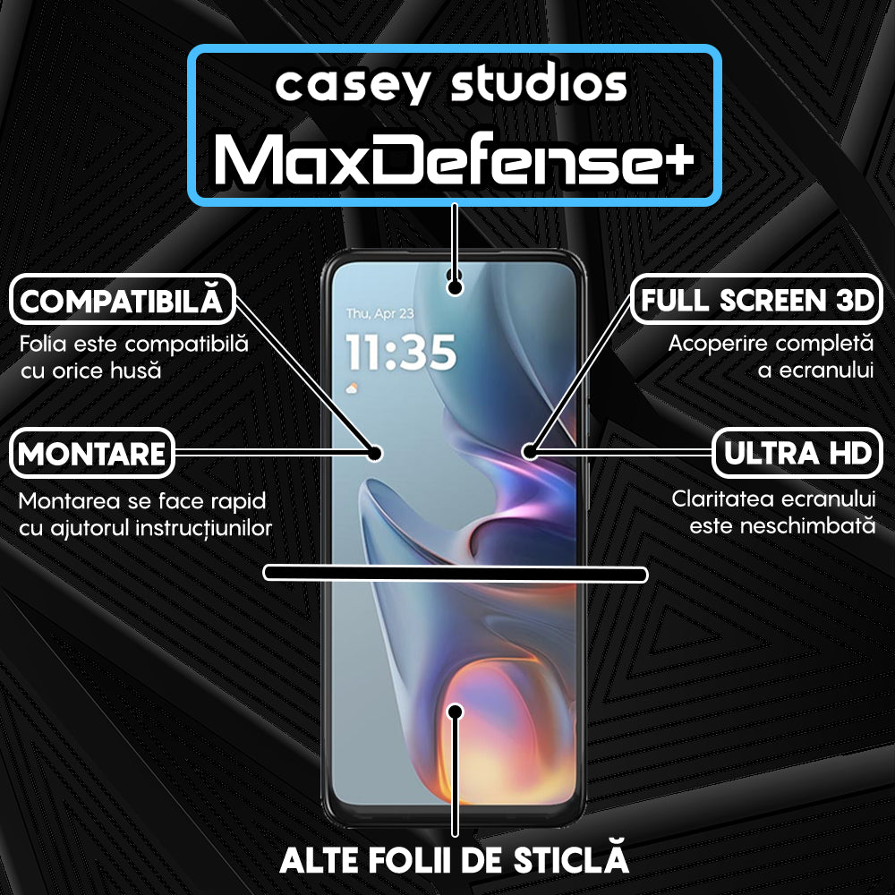 Folie Sticla MaxDefense+ - Motorola Moto E15 - Negru