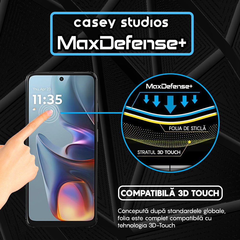 Folie Sticla MaxDefense+ - Motorola Moto E15 - Negru
