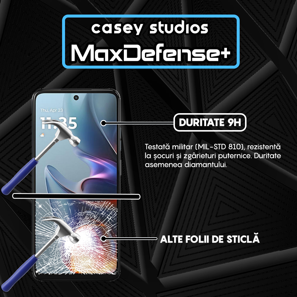 Folie Sticla MaxDefense+ - Motorola Moto E15 - Negru