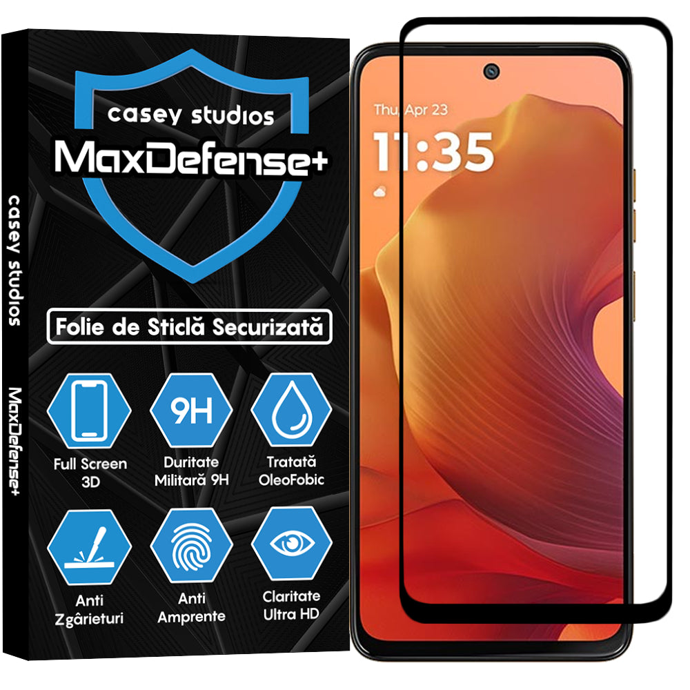 Folie Sticla MaxDefense+ - Motorola Moto G15 - Negru