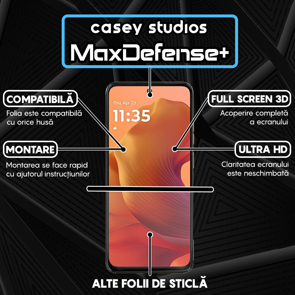 Folie Sticla MaxDefense+ - Motorola Moto G15 - Negru