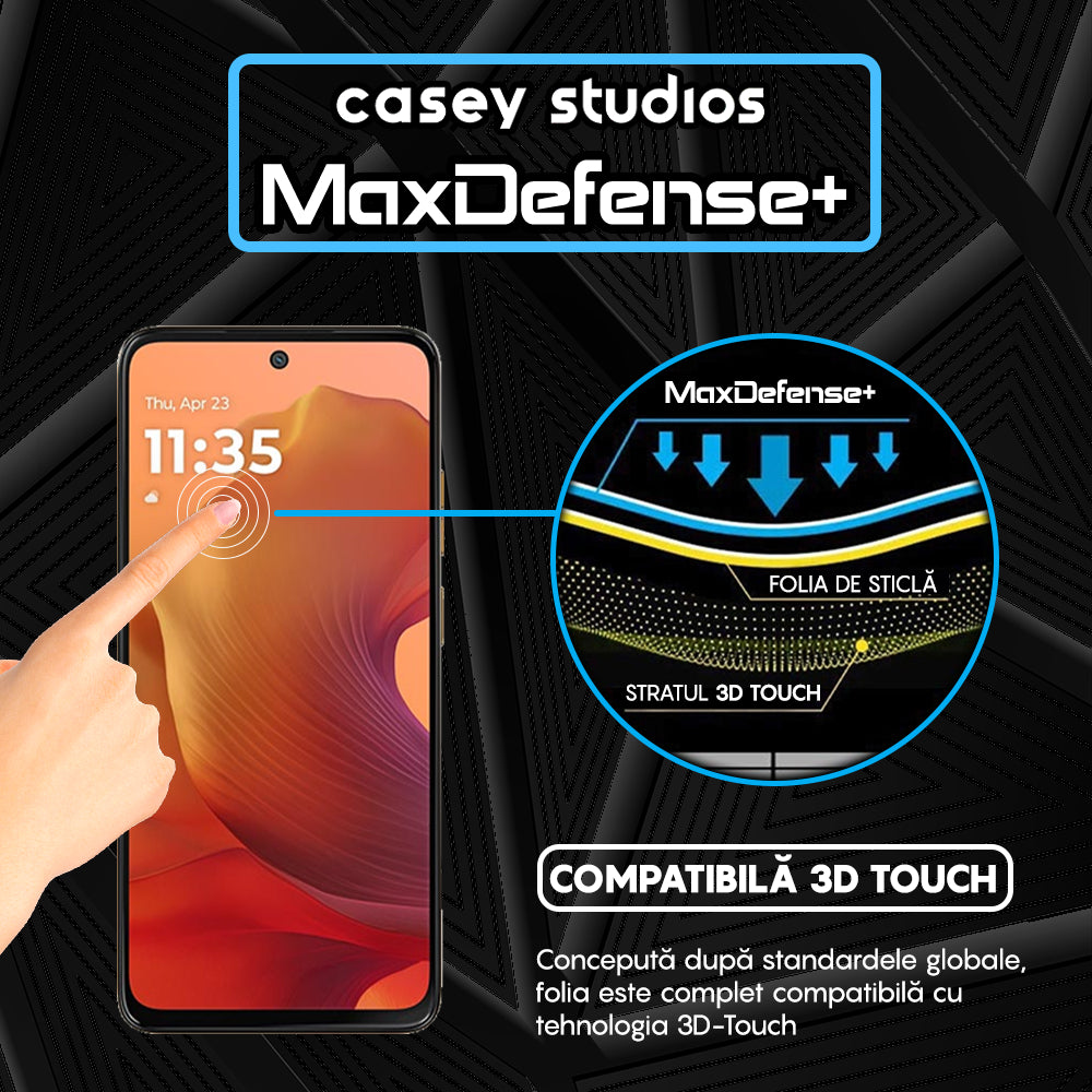 Folie Sticla MaxDefense+ - Motorola Moto G15 - Negru