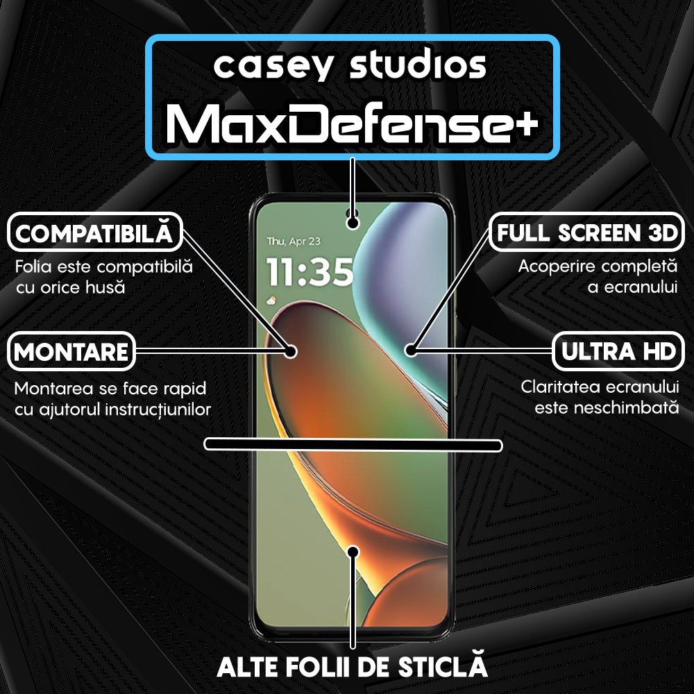 Folie Sticla MaxDefense+ - Motorola Moto G15 Power - Negru