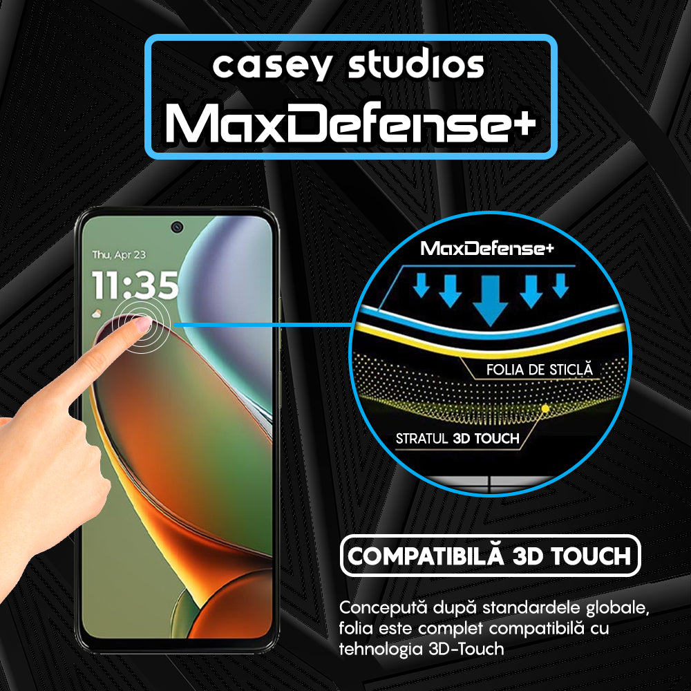 Folie Sticla MaxDefense+ - Motorola Moto G15 Power - Negru