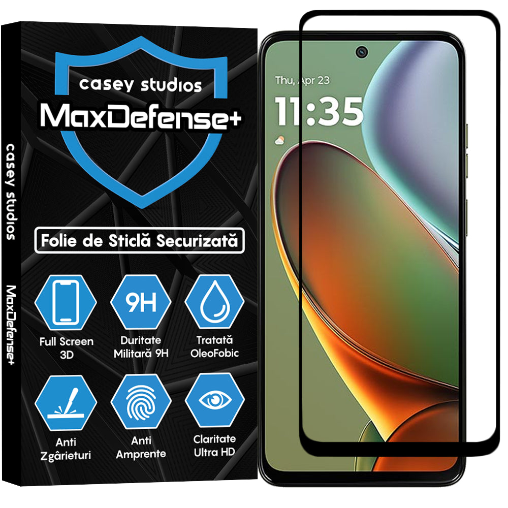 Folie Sticla MaxDefense+ - Motorola Moto G15 Power - Negru