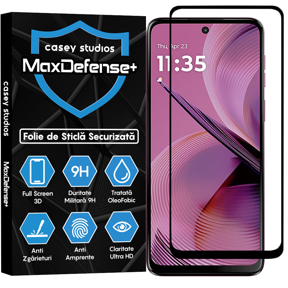 Folie Sticla MaxDefense+ - Motorola Moto G55 - Negru