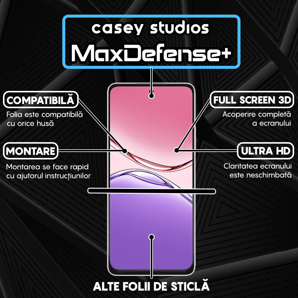 Folie Sticla MaxDefense+ - Oppo A5 Pro - Negru