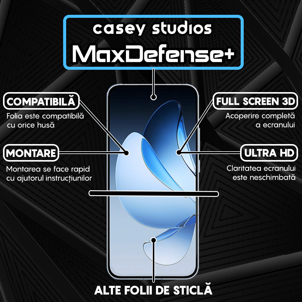 Folie Sticla MaxDefense+ - Oppo Reno13 - Negru