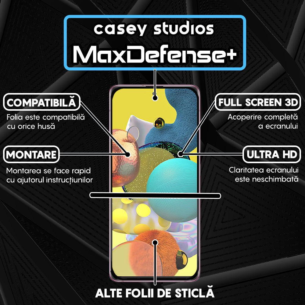 Folie Sticla MaxDefense+ - Samsung Galaxy A51 4G/5G - Negru