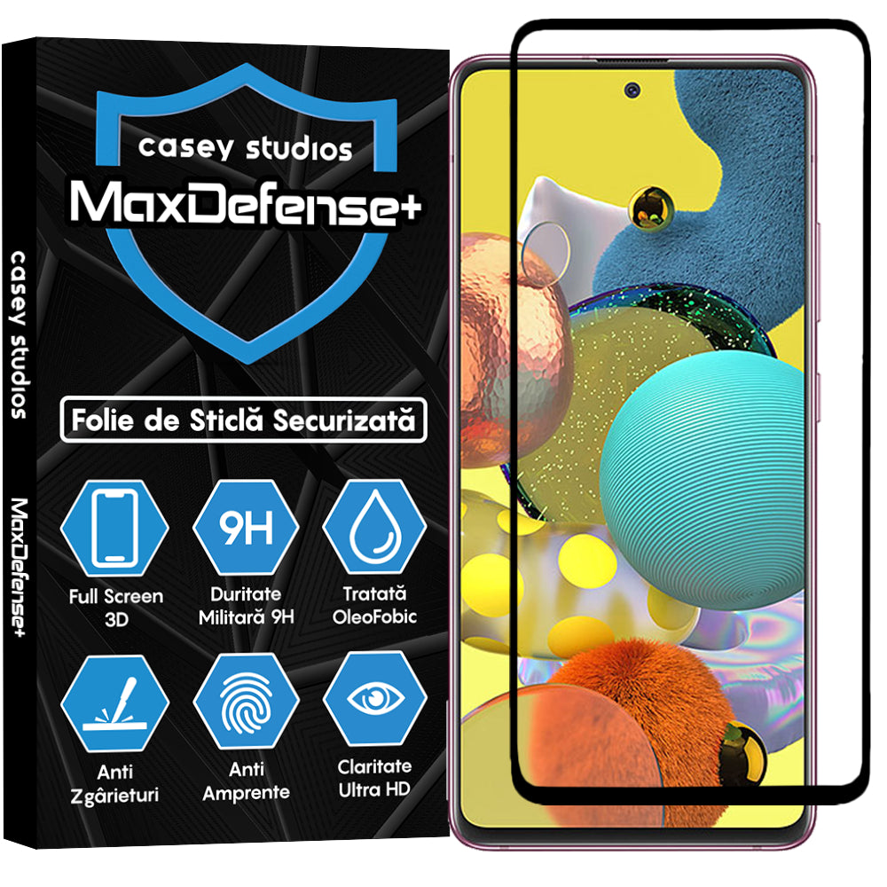Folie Sticla MaxDefense+ - Samsung Galaxy A51 4G/5G - Negru