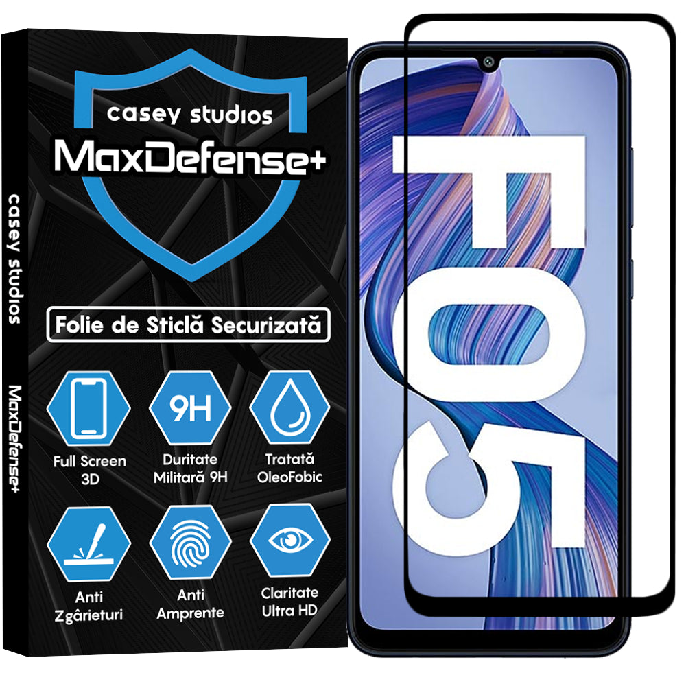 Folie Sticla MaxDefense+ - Samsung Galaxy F05 - Negru