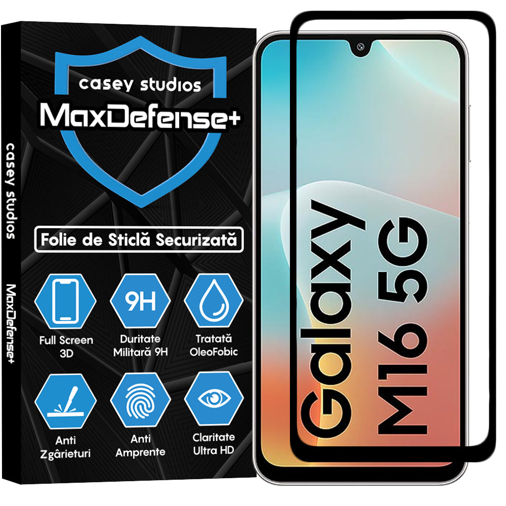 Folie Sticla MaxDefense+ - Samsung Galaxy M16 - Negru