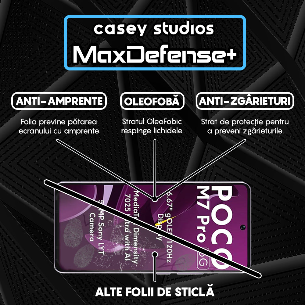 Folie Sticla MaxDefense+ - Xiaomi Poco M7 Pro 5G - Negru