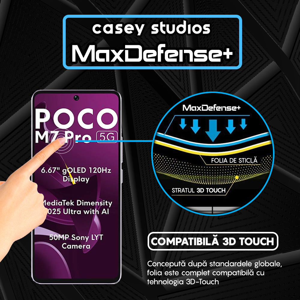 Folie Sticla MaxDefense+ - Xiaomi Poco M7 Pro 5G - Negru