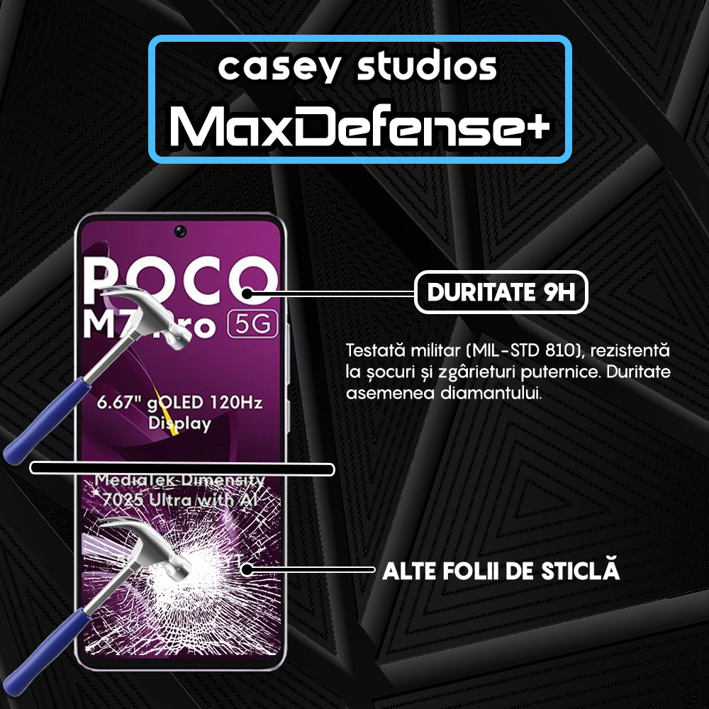 Folie Sticla MaxDefense+ - Xiaomi Poco M7 Pro 5G - Negru