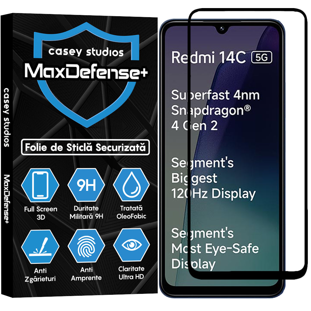 Folie Sticla MaxDefense+ - Xiaomi Redmi 14C 5G - Negru