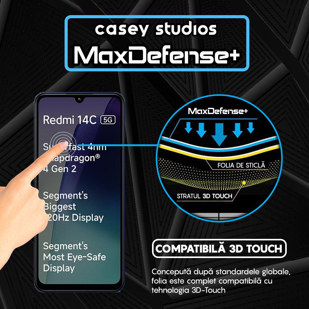 Folie Sticla MaxDefense+ - Xiaomi Redmi 14C 5G - Negru