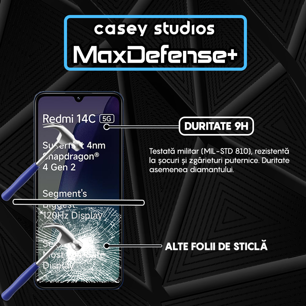 Folie Sticla MaxDefense+ - Xiaomi Redmi 14C 5G - Negru