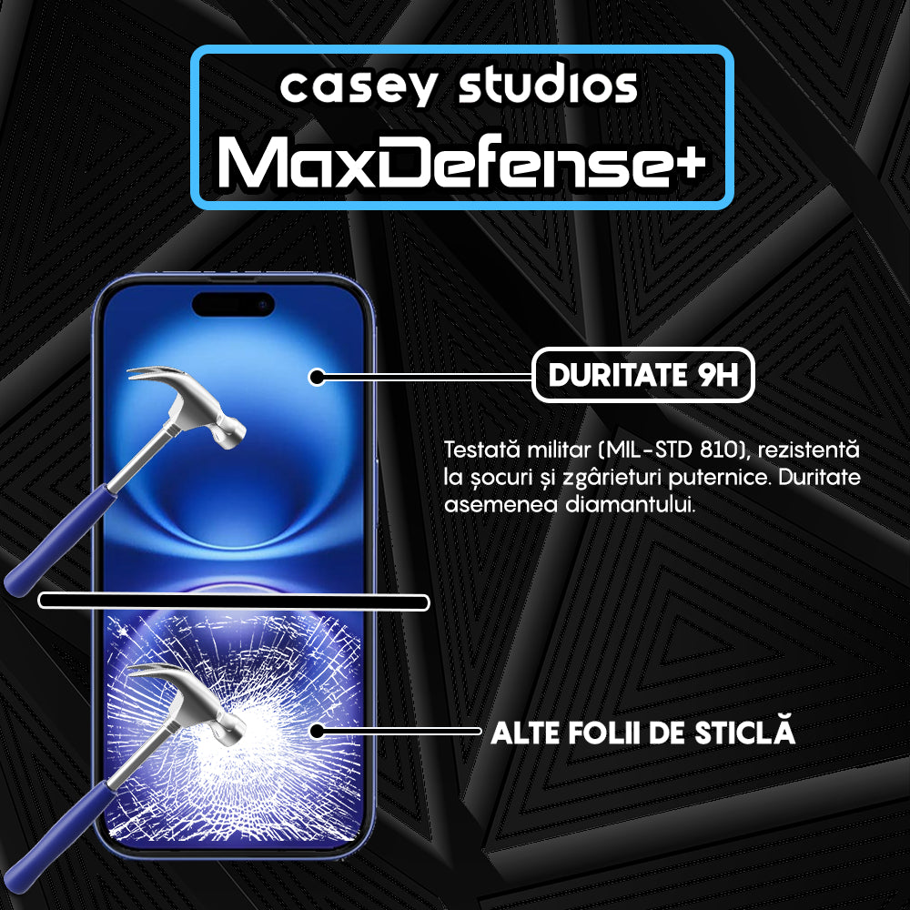 Folie Sticla MaxDefense+ - iPhone 16 - Negru