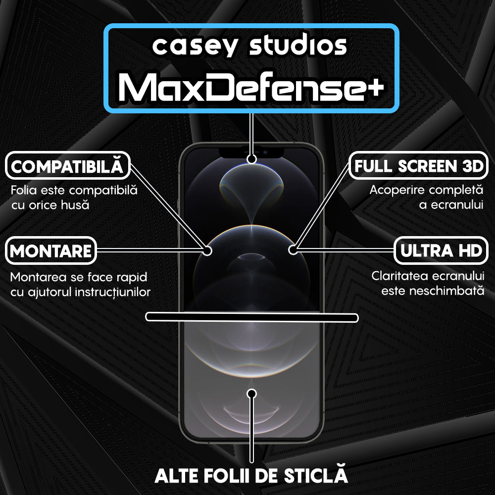 Folie Sticla MaxDefense+ - iPhone 12/12 Pro - Negru
