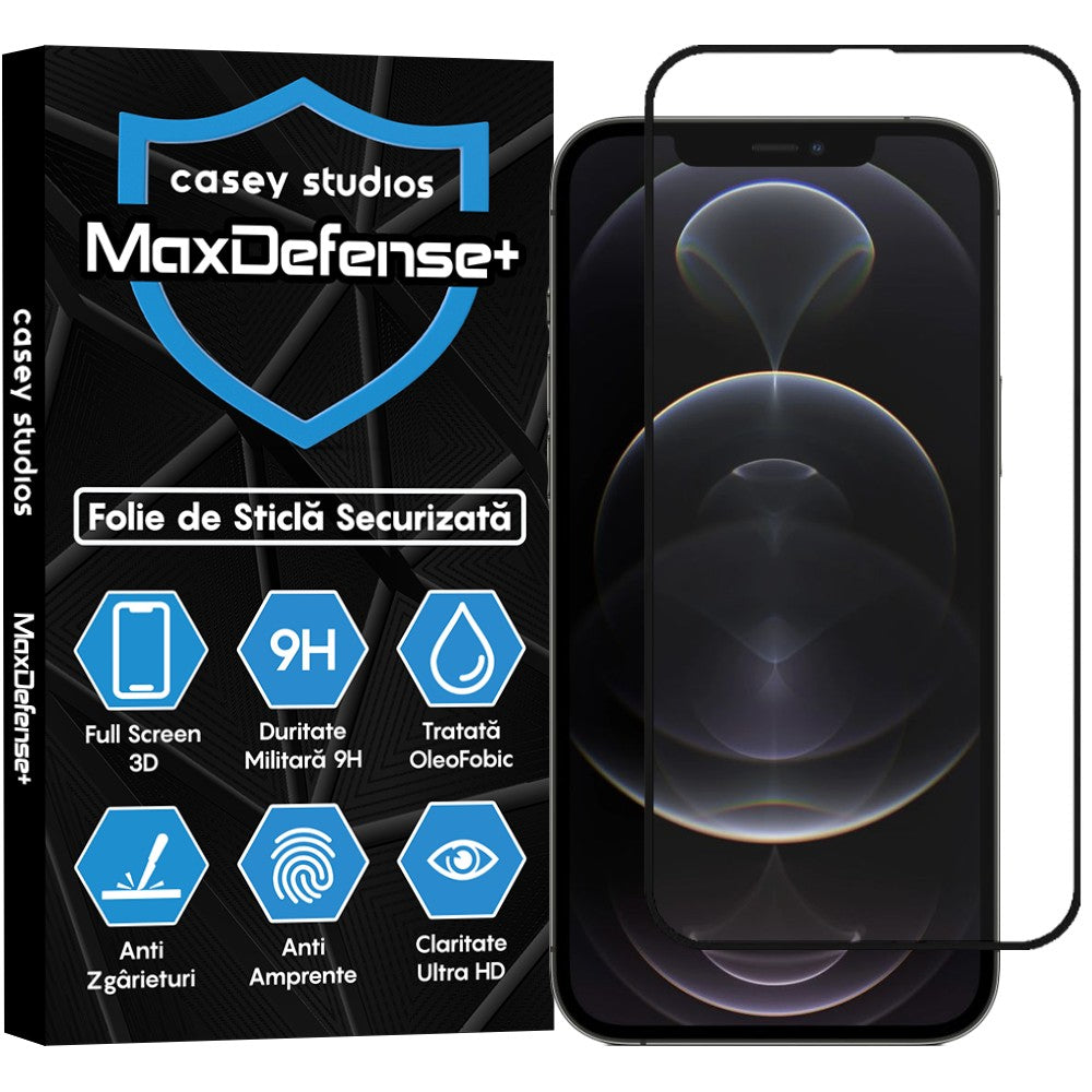 Folie Sticla MaxDefense+ - iPhone 12/12 Pro - Negru