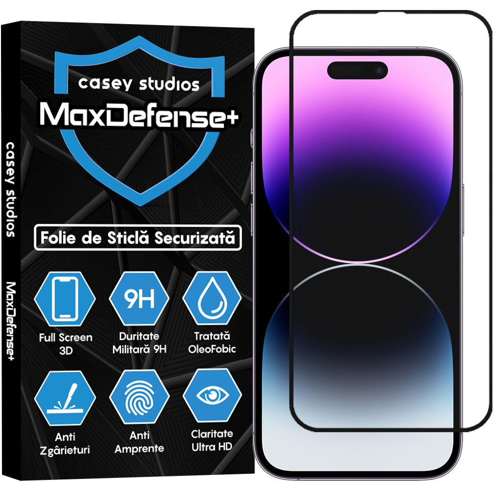 Folie Sticla MaxDefense+ - iPhone 14 Pro - Negru
