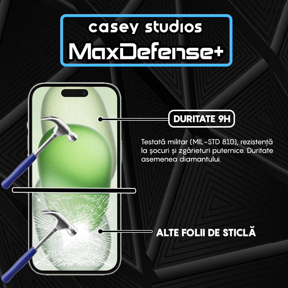 Folie Sticla MaxDefense+ - iPhone 15 - Negru