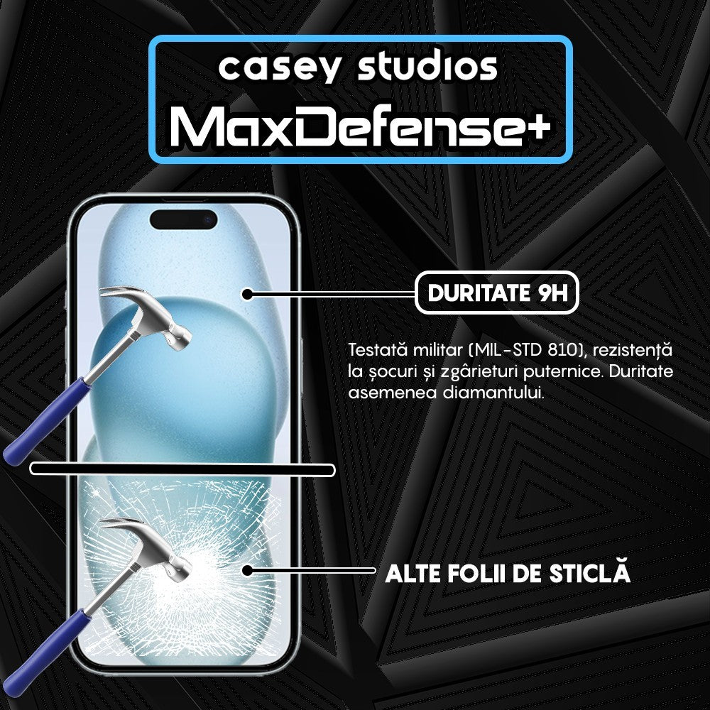Folie Sticla MaxDefense+ - iPhone 15 Plus - Negru