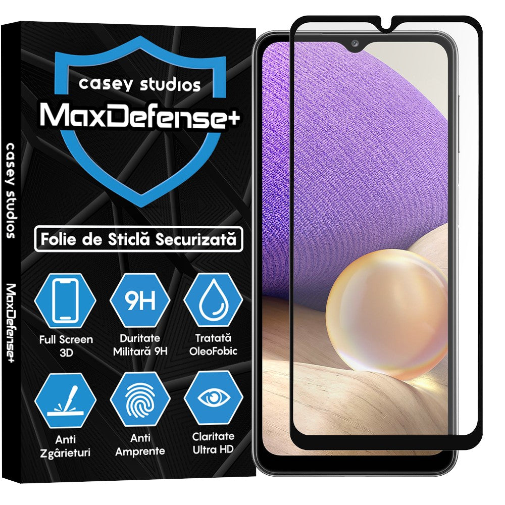 Folie Sticla MaxDefense+ - Samsung Galaxy A32 5G/A12 NACHO/A12/M12/A02/F12/M02 - Negru